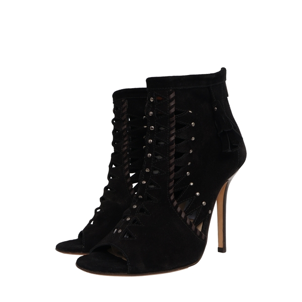 Suede/Leather Cut Out Ankle Boots Black