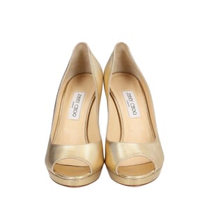 Embossed Leather Platform Pumps Metallic Gold, view 3