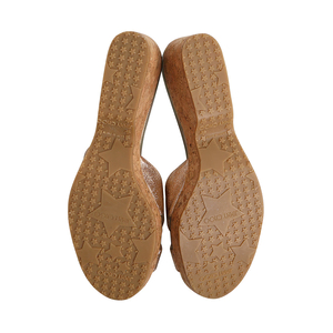 Leather/Glitter Pandora Cork Wedge Sandals Gold, view 5
