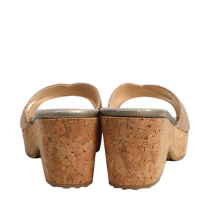 Leather/Glitter Pandora Cork Wedge Sandals Gold, view 4