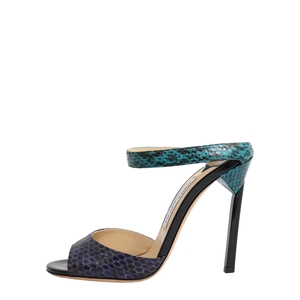 Embossed Leather Sandals Blue/Purple, view 2