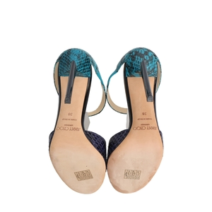 Embossed Leather Sandals Blue/Purple, view 5