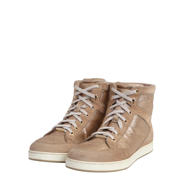 Glitter/Suede High Top Sneakers Beige