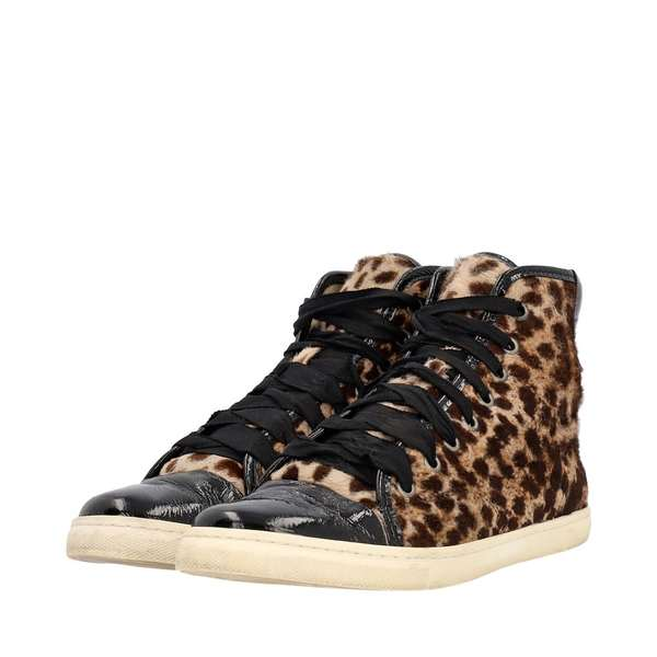 Pony Hair/Patent High Top Sneakers Brown/Black