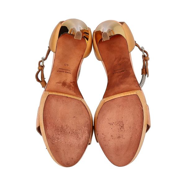 Leather Coil Ankle Strap Sandals Brown