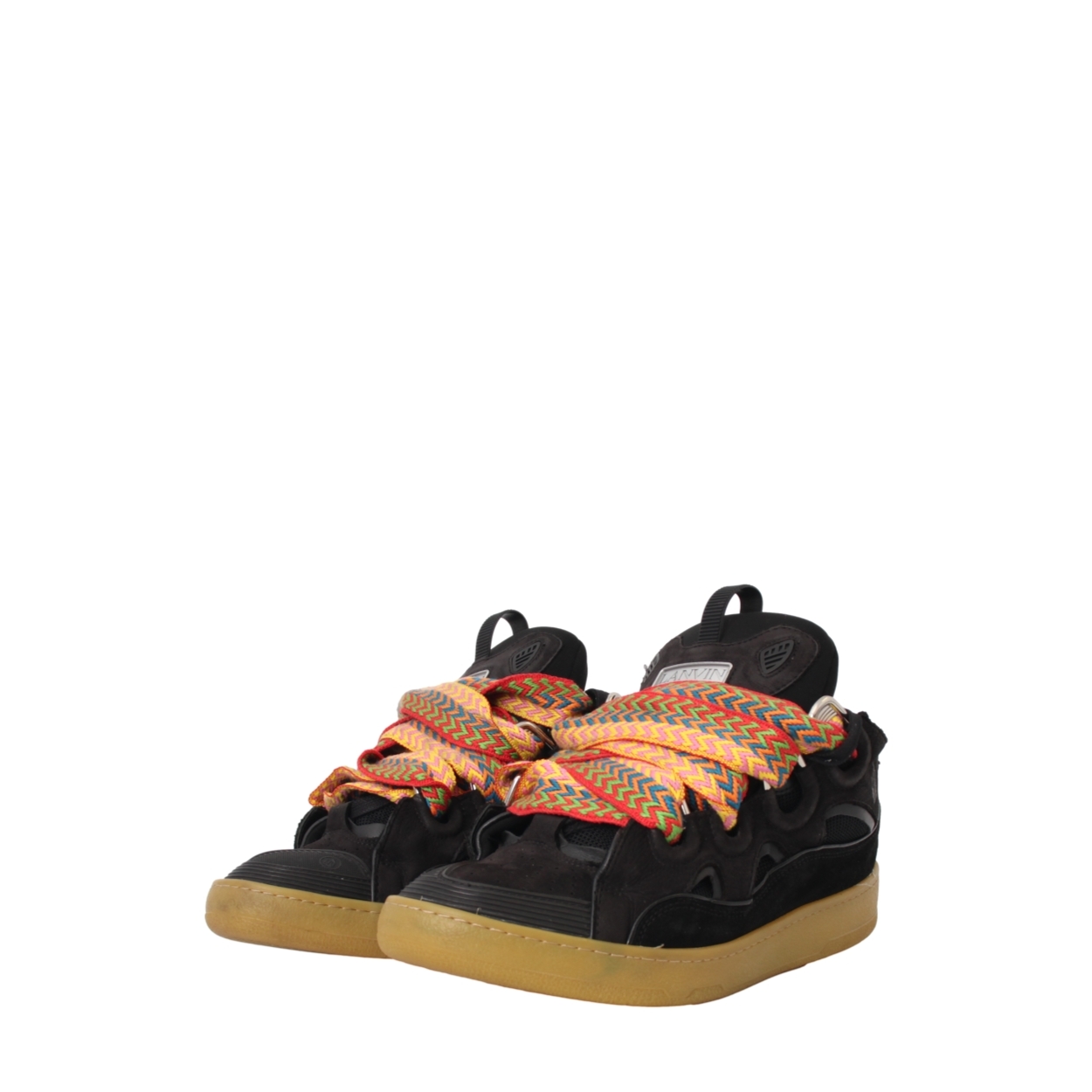 LANVIN Mixed Material Curb Sneakers Black | Luxity