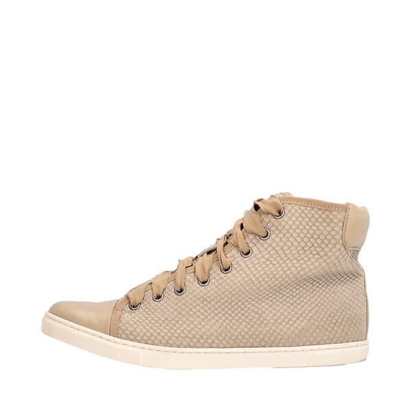 Snake Skin Embossed High Top Sneakers Beige