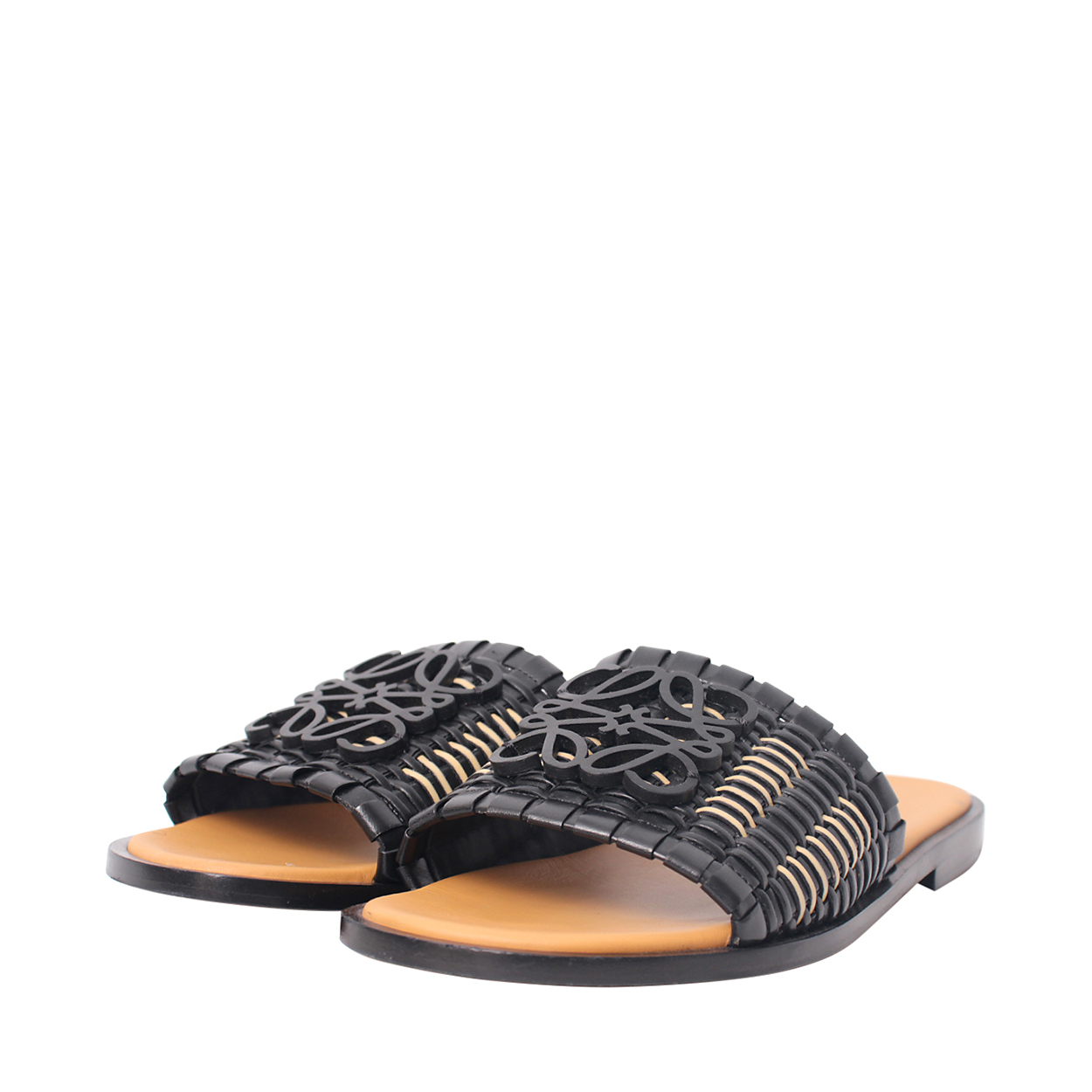 Authentic Loewe Black and Tan Leather Slides LOEWE Pebble embellished leather slides | NET-A-PORTER main image 2