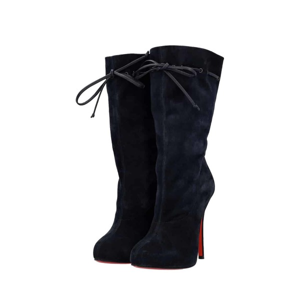 Suede Drawstring Boots Navy