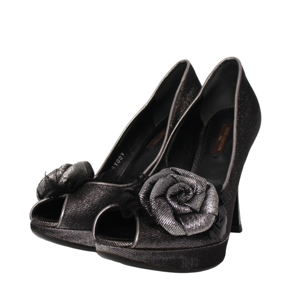 Lame Flower Peep Toe Pumps Silver