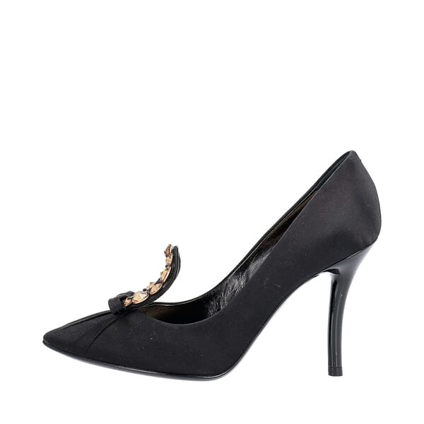 Satin Crystal Embellished Pumps Black