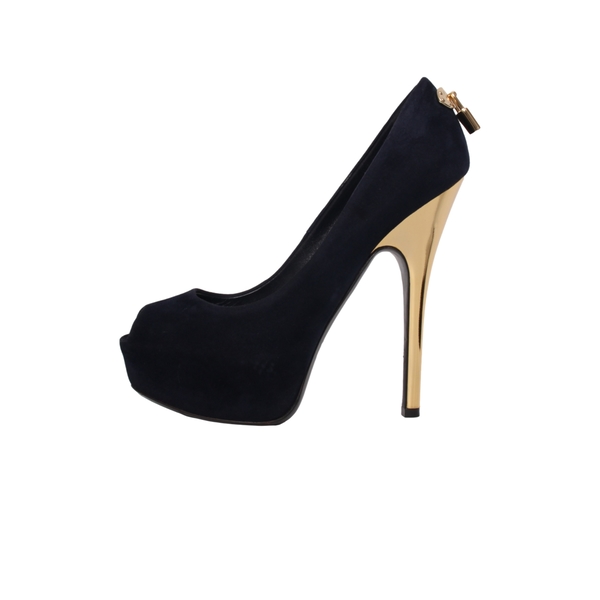 Suede Peep Toe Oh Really Pumps Navy