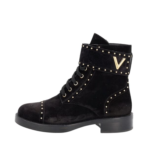 Suede Studded Combat Boots Black
