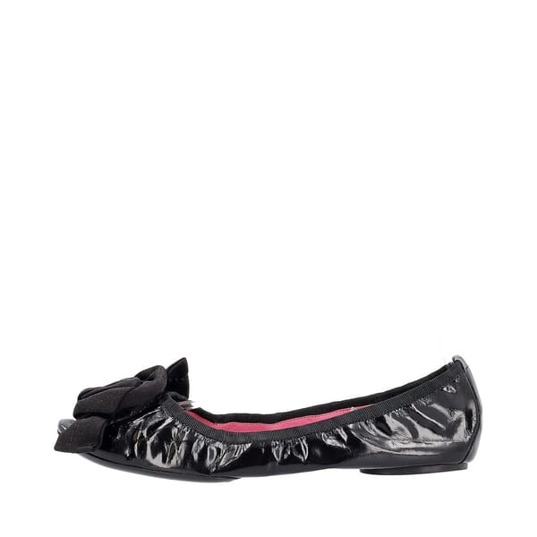 Leather Flower Ballerina Flats Black