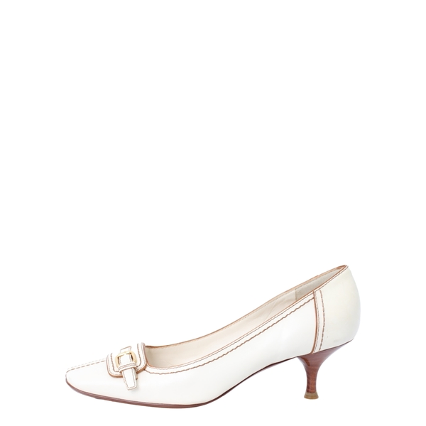 Leather Buckle Pumps White