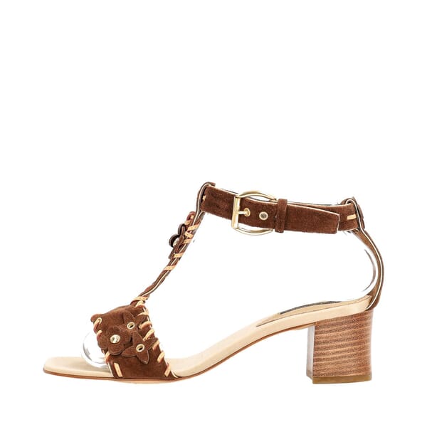 Suede Block Heel Sandals Brown