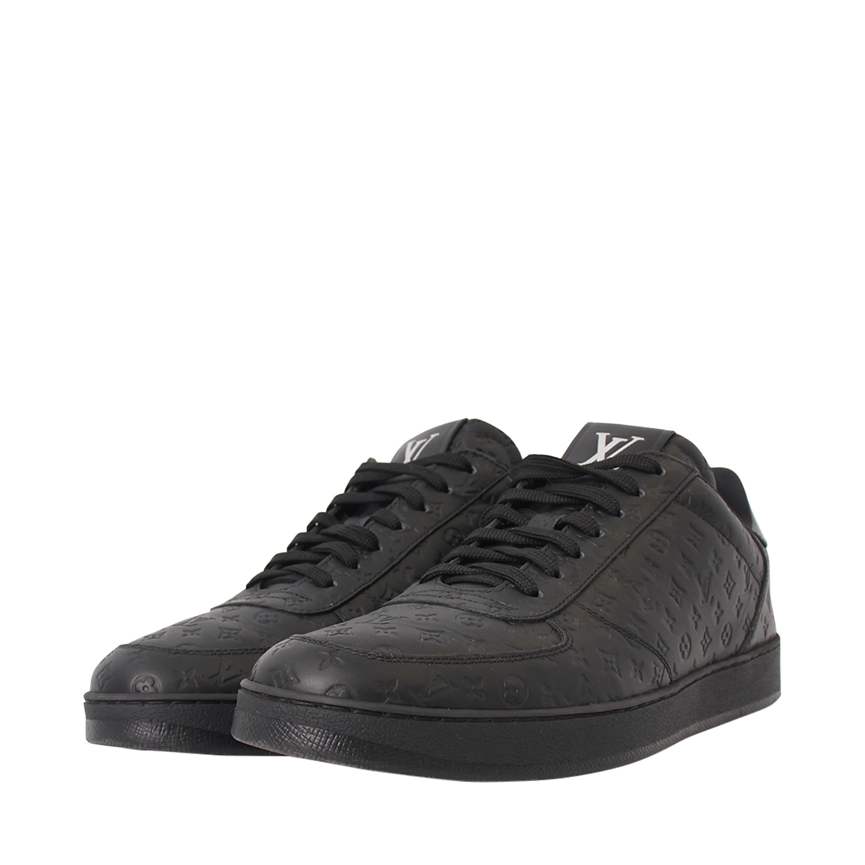 LOUIS VUITTON Leather Embossed Rivoli Sneakers Black | Luxity