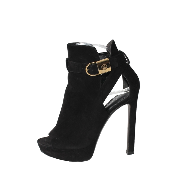 Suede Peep Toe Ankle Boots Black