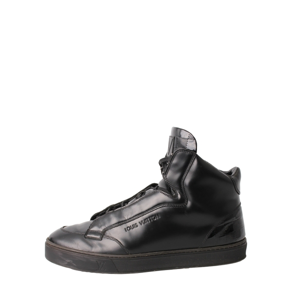 Glazed Leather High Top Sneakers Black