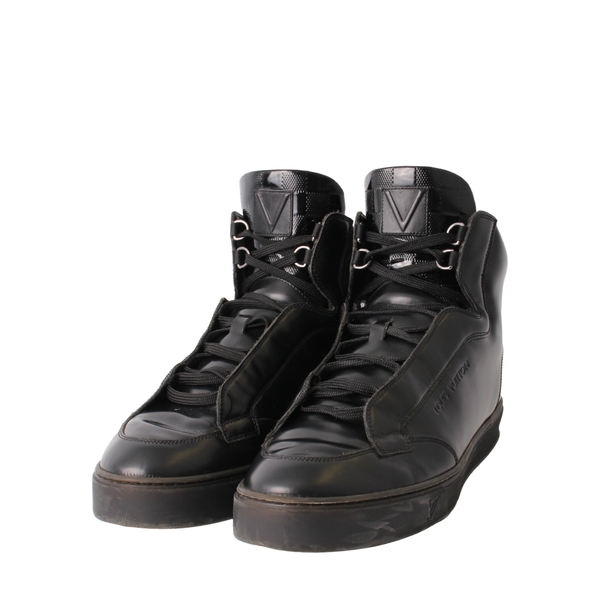 Glazed Leather High Top Sneakers Black