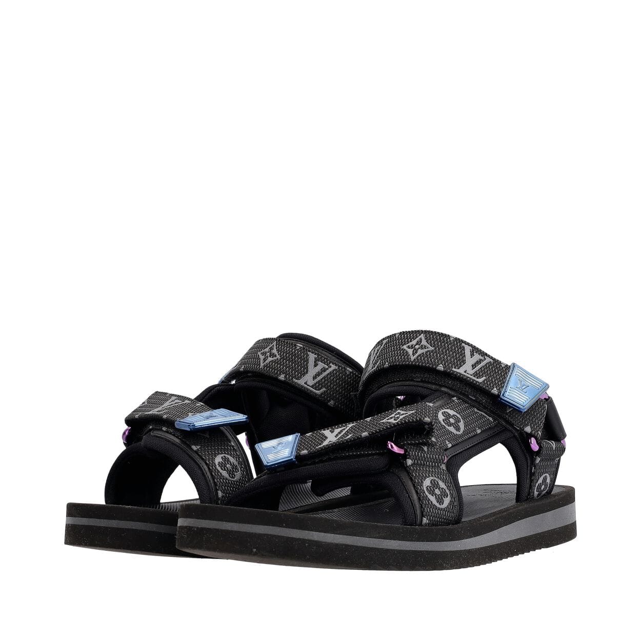 LOUIS VUITTON Mixed Material Panama Sandals Black | Luxity
