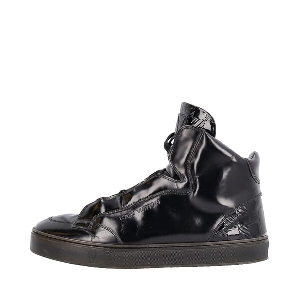 Glazed Leather High Top Sneakers Black