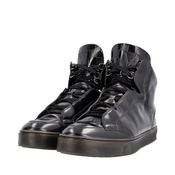 Glazed Leather High Top Sneakers Black