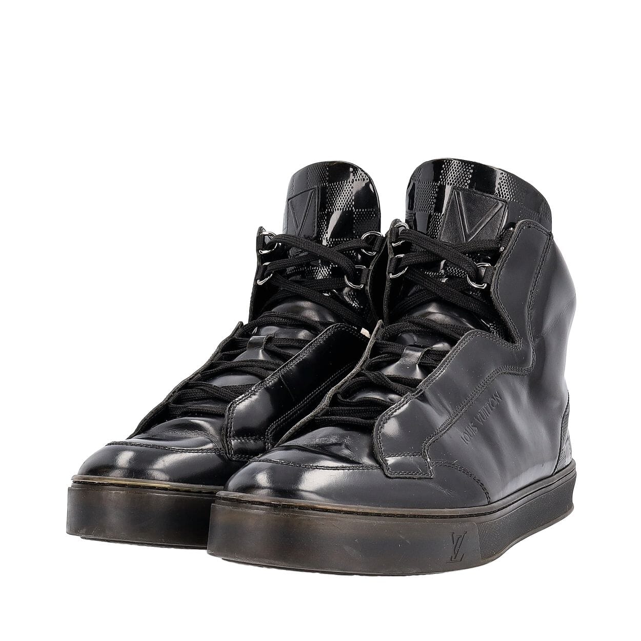 LOUIS VUITTON Glazed Leather High Top Sneakers Black | Luxity