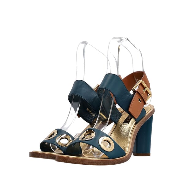 Leather Grommet Sandals Blue/Gold
