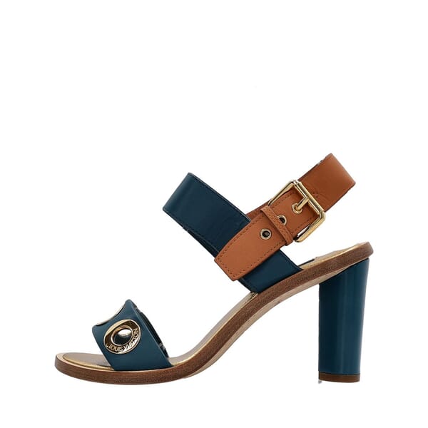 Leather Grommet Sandals Blue/Gold
