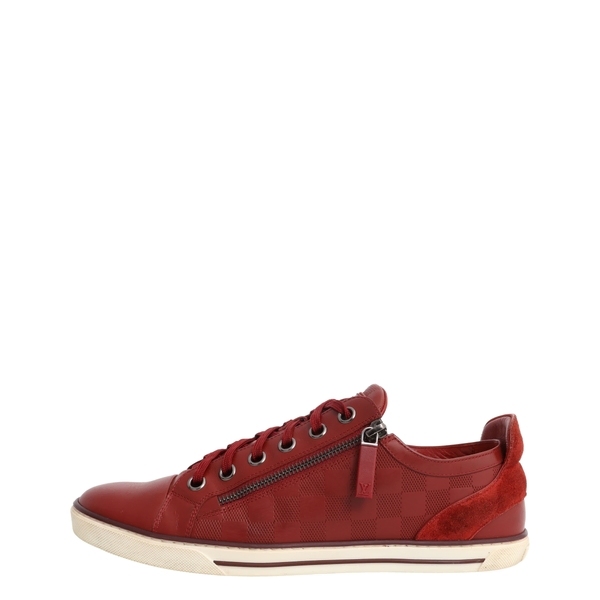 Leather/Suede Damier Embossed Sneakers Red