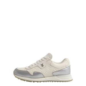 Leather Embossed Run Away Sneakers White/Silver, view 2