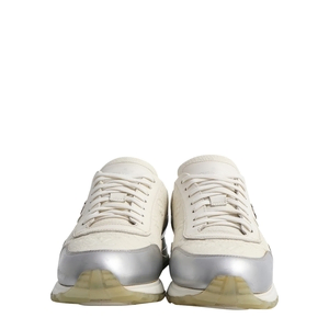Leather Embossed Run Away Sneakers White/Silver, view 4