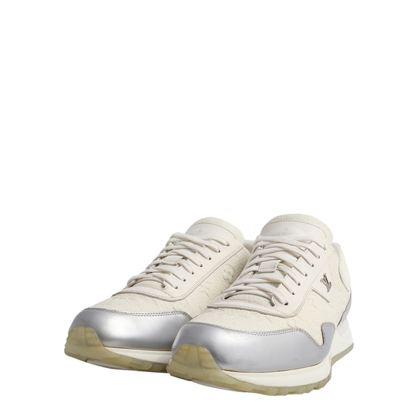 Leather Embossed Run Away Sneakers White/Silver