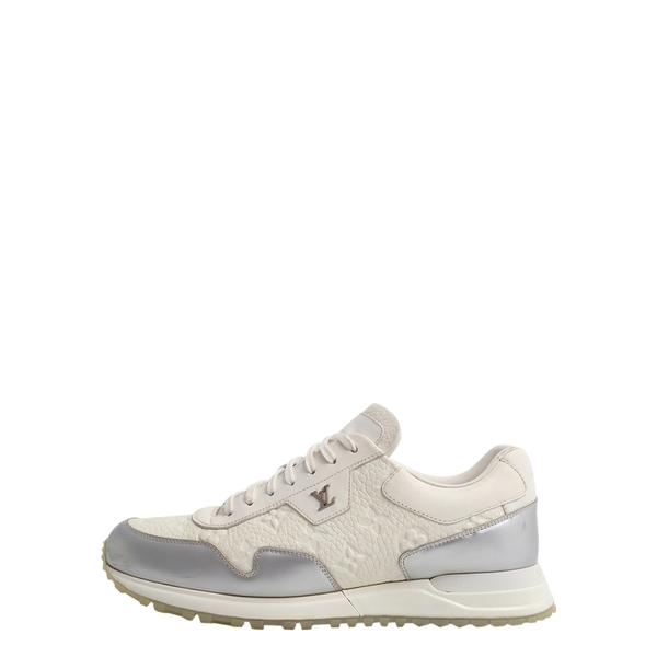 Leather Embossed Run Away Sneakers White/Silver