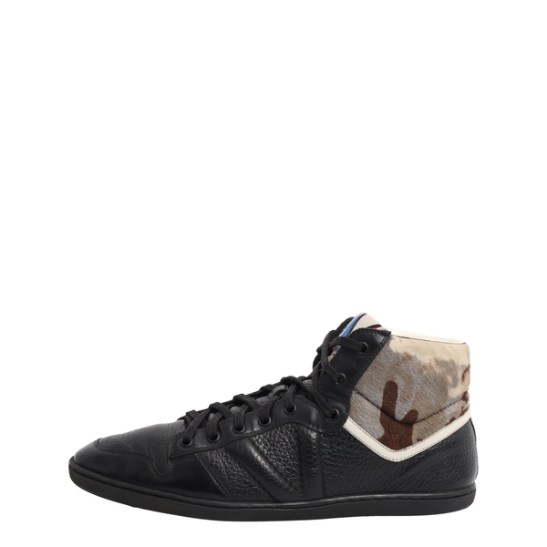 Leather/Pony Hair High Top Sneakers Black