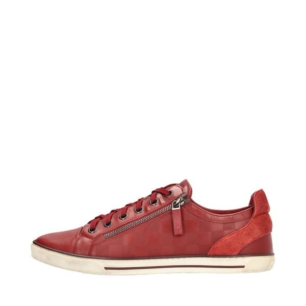 Leather/Suede Damier Embossed Sneakers Red