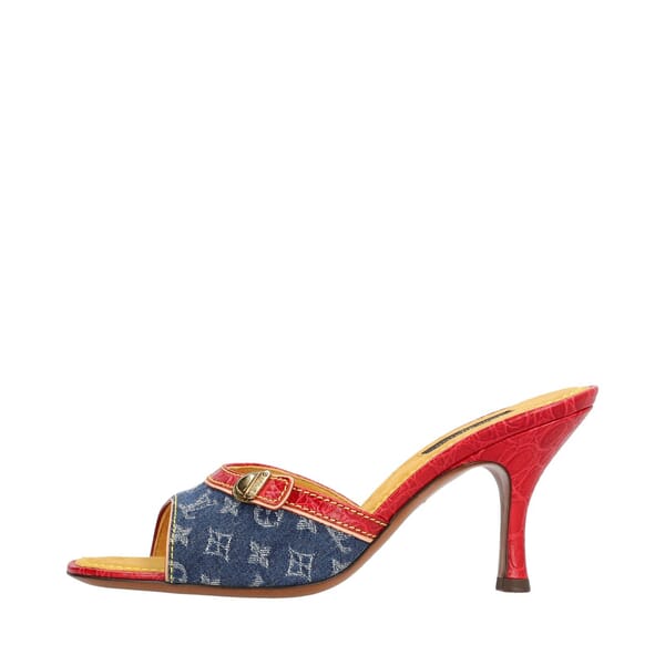 Denim Monogram Slide Sandals Blue/Red