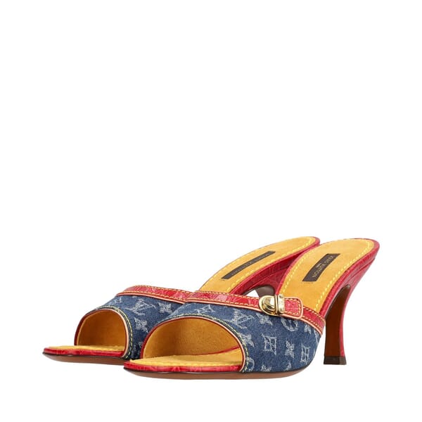 Denim Monogram Slide Sandals Blue/Red