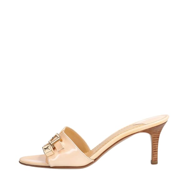 Patent LV Dice/Buckle Sandals Beige
