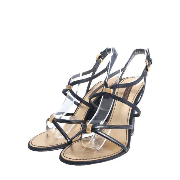 Satin/Patent Embroidered Wedge Sandals Black