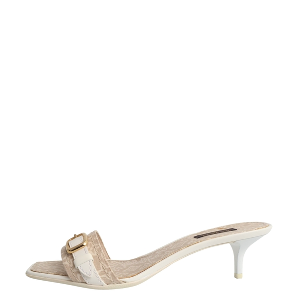 Leather/Canvas Mules Beige/White