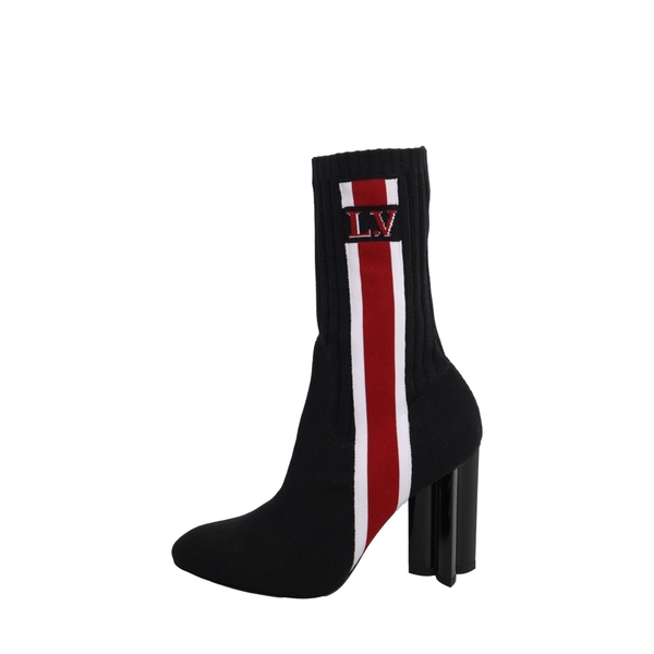 Knit LV Sock Ankle Boots Black