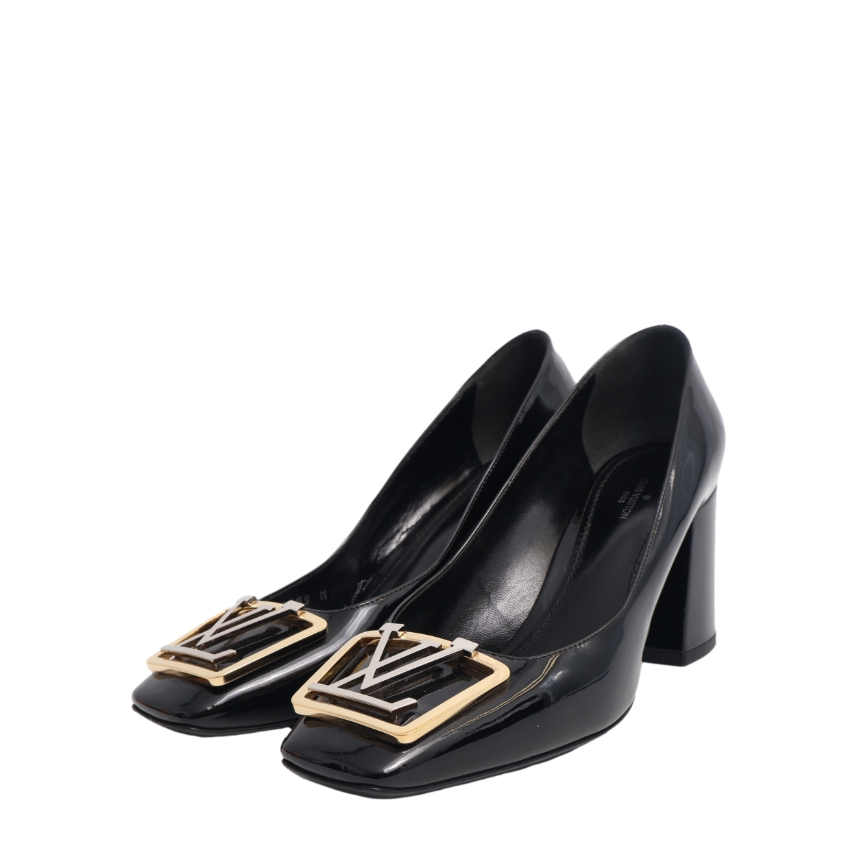 LOUIS VUITTON Patent Madeleine Block Pumps Black | Luxity
