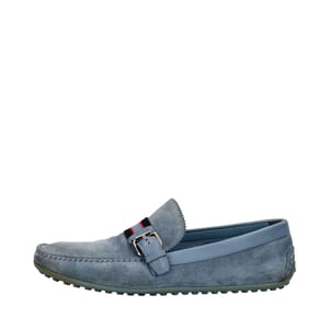 Leather/Suede Buckle Mocassins Loafers Blue, view 2