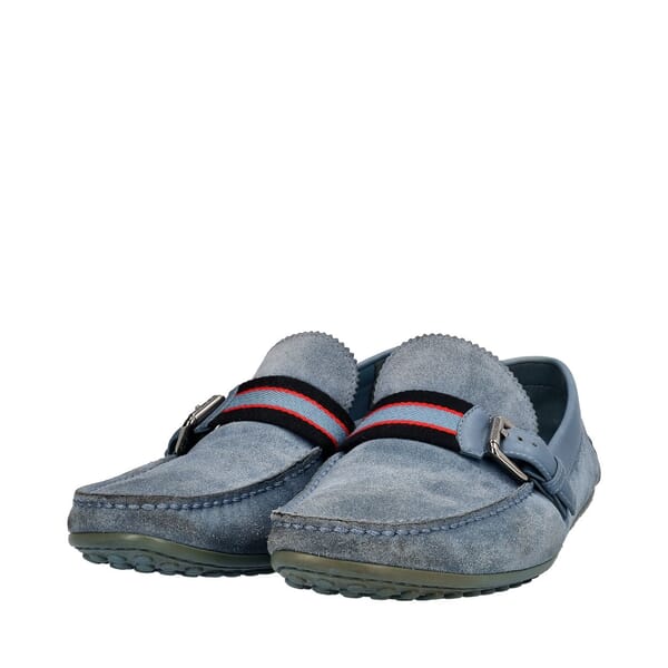 Leather/Suede Buckle Mocassins Loafers Blue