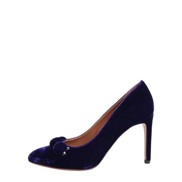 Velvet Pom Pom Embellished Pumps Purple