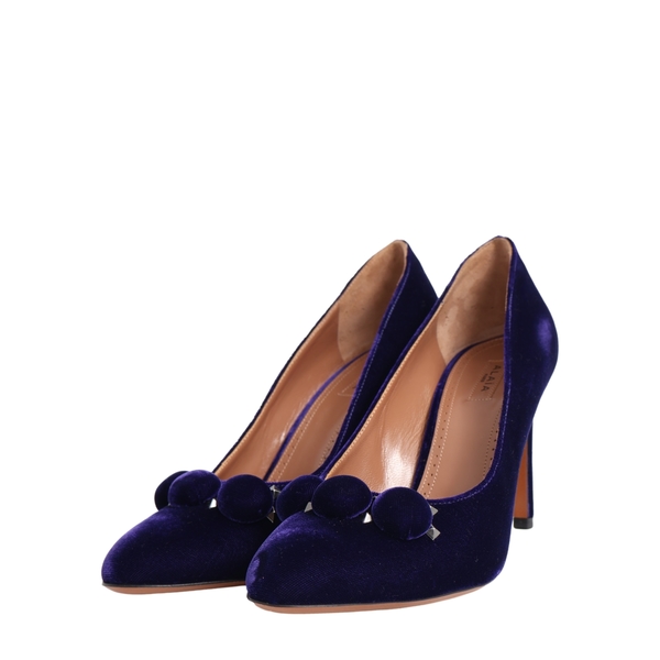 Velvet Pom Pom Embellished Pumps Purple