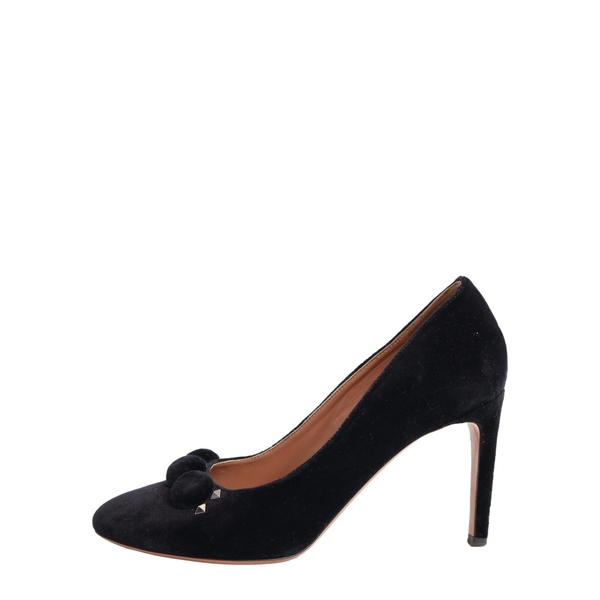 Velvet Pom Pom Embellished Pumps Black