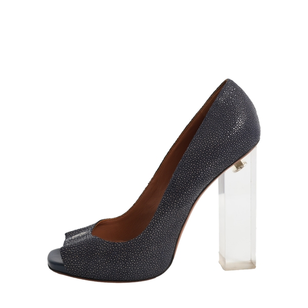 Stingray Leather Peep Toe Pumps Navy